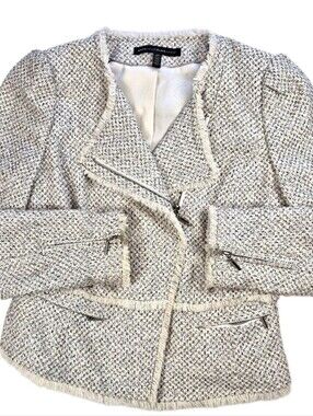 White House Black Market Womens Tweed Jacket Sz 2 Zip Front EUC Sku0753